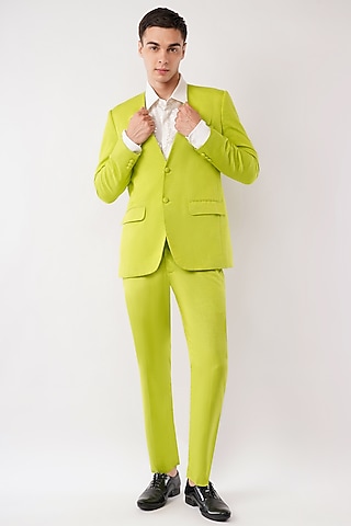 Pernia's Pop Up Shop - Pasqo Label Men Lime Green Silk Jacket Set