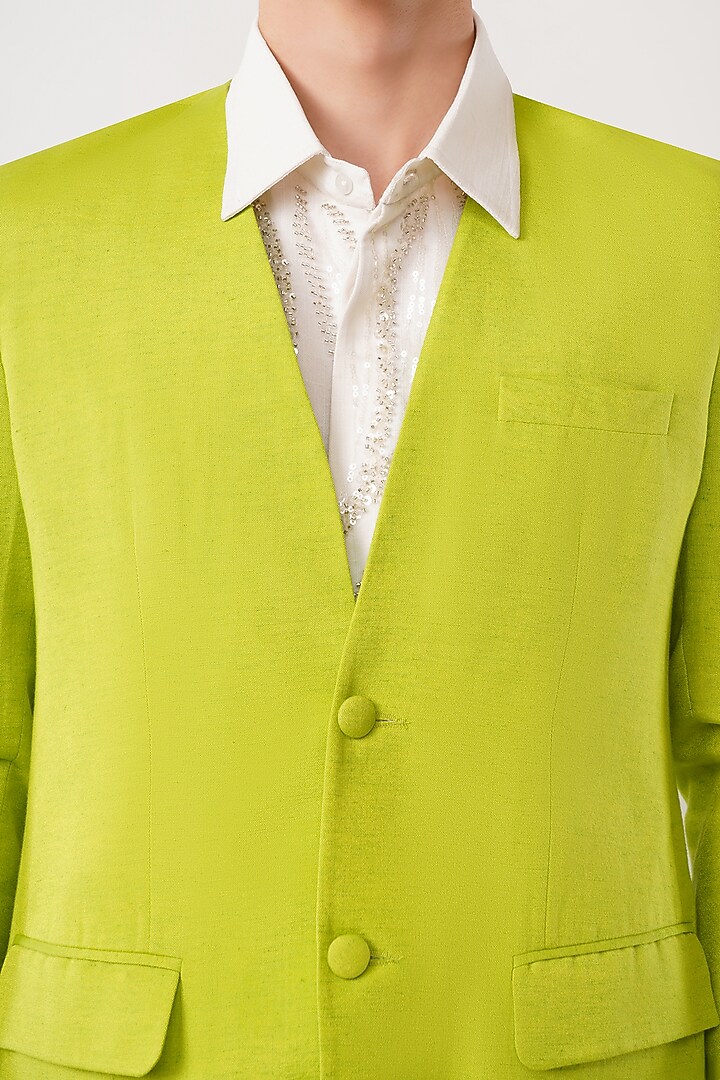 Lime Green Silk Jacket Set by Pasqo Label at Pernia's Pop Up Shop