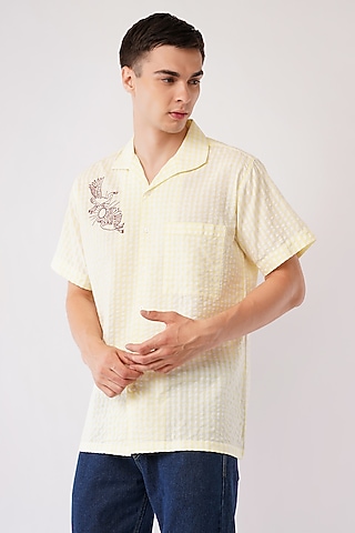Yellow Cotton Machine Embroidered Shirt by Pasqo Label