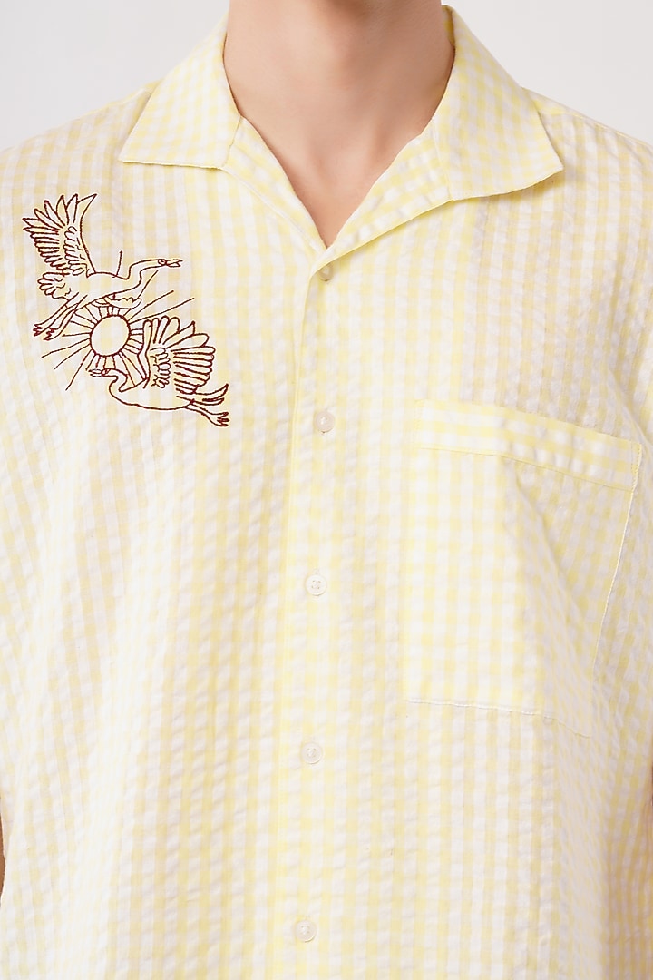 Yellow Cotton Machine Embroidered Party Wear Shirt by Pasqo Label at Pernia's Pop Up Shop