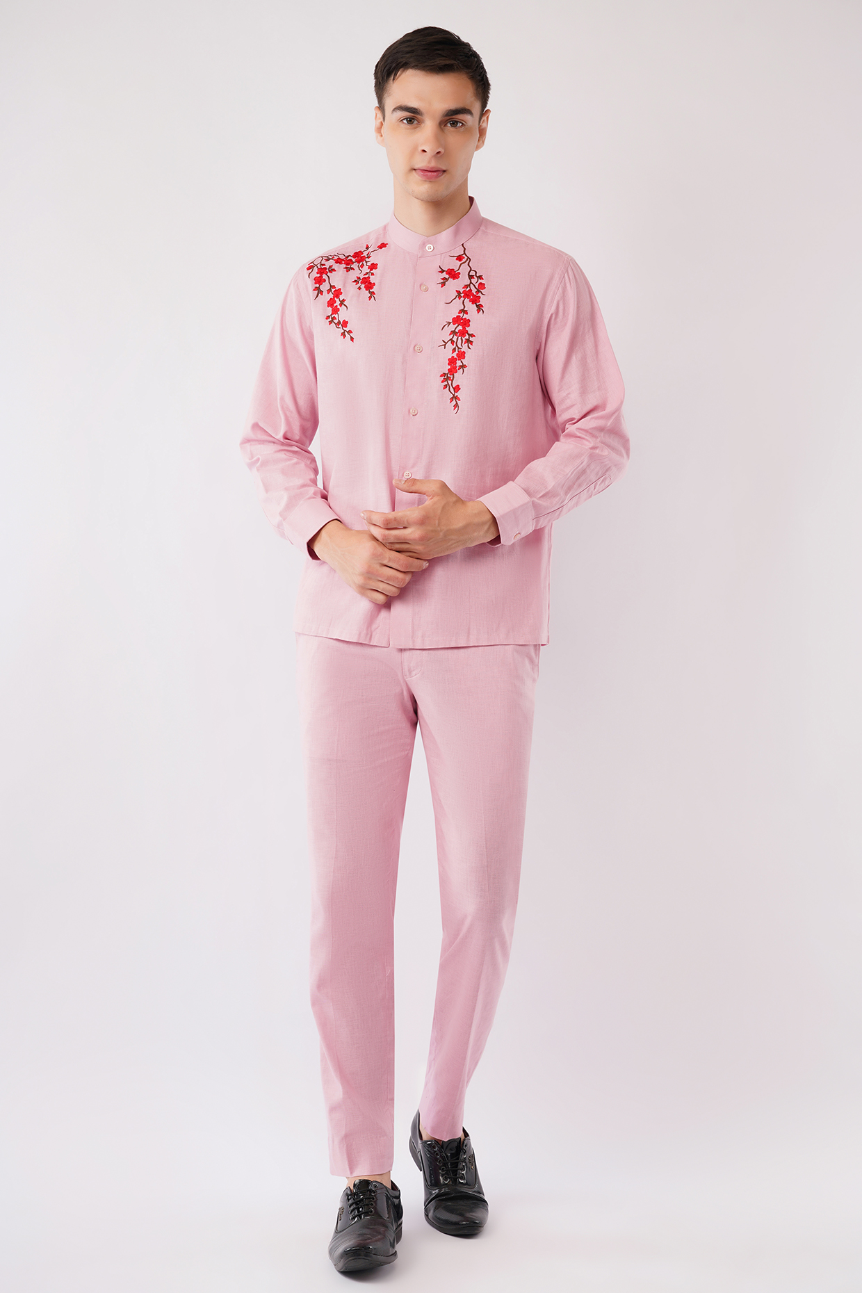 Pink Cotton Machine Embroidered Co-Ord Set by Pasqo Label
