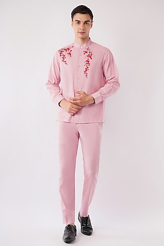 Pink Cotton Machine Embroidered Co-Ord Set by Pasqo Label