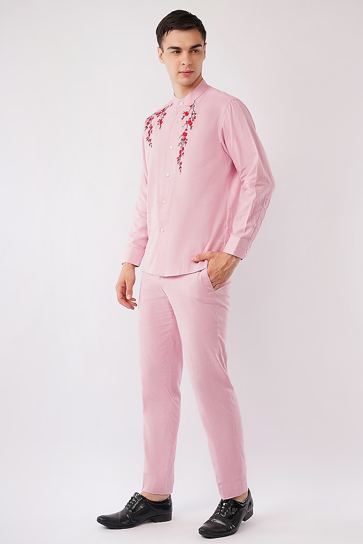 Pink Cotton Machine Embroidered Co-Ord Set by Pasqo Label at Pernia's Pop Up Shop