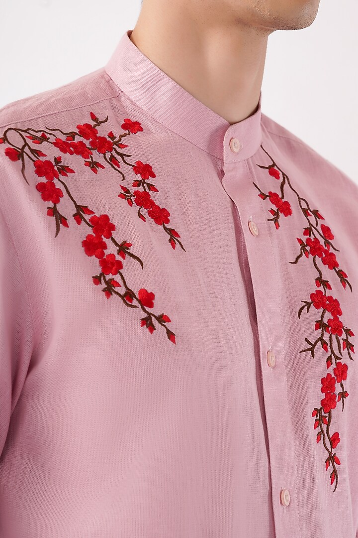 Pink Cotton Machine Embroidered Co-Ord Set by Pasqo Label at Pernia's Pop Up Shop