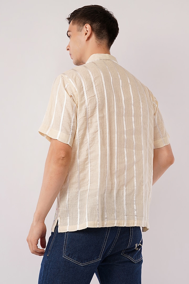 Beige Cotton Machine Embroidered Party Wear Shirt by Pasqo Label at Pernia's Pop Up Shop