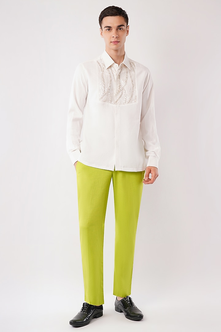 White Cotton Crepe Machine Embroidered Party Wear Shirt by Pasqo Label at Pernia's Pop Up Shop