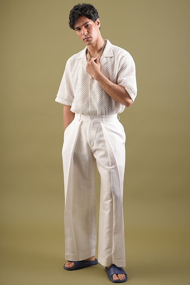 Ivory Cotton Textured Party Wear Shirt by Pasqo Label at Pernia's Pop Up Shop