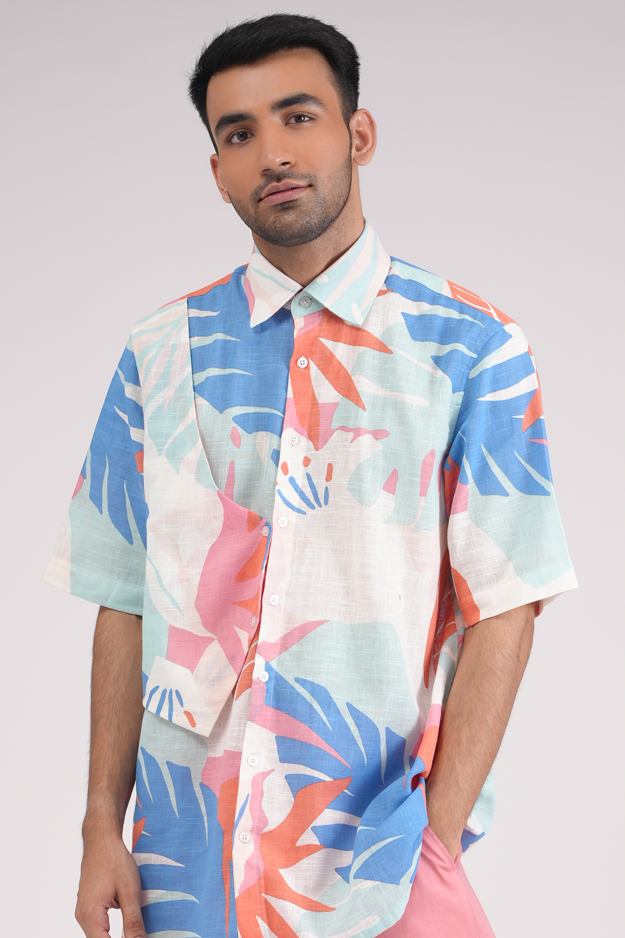 White Linen Printed Shirt by Pasqo Label