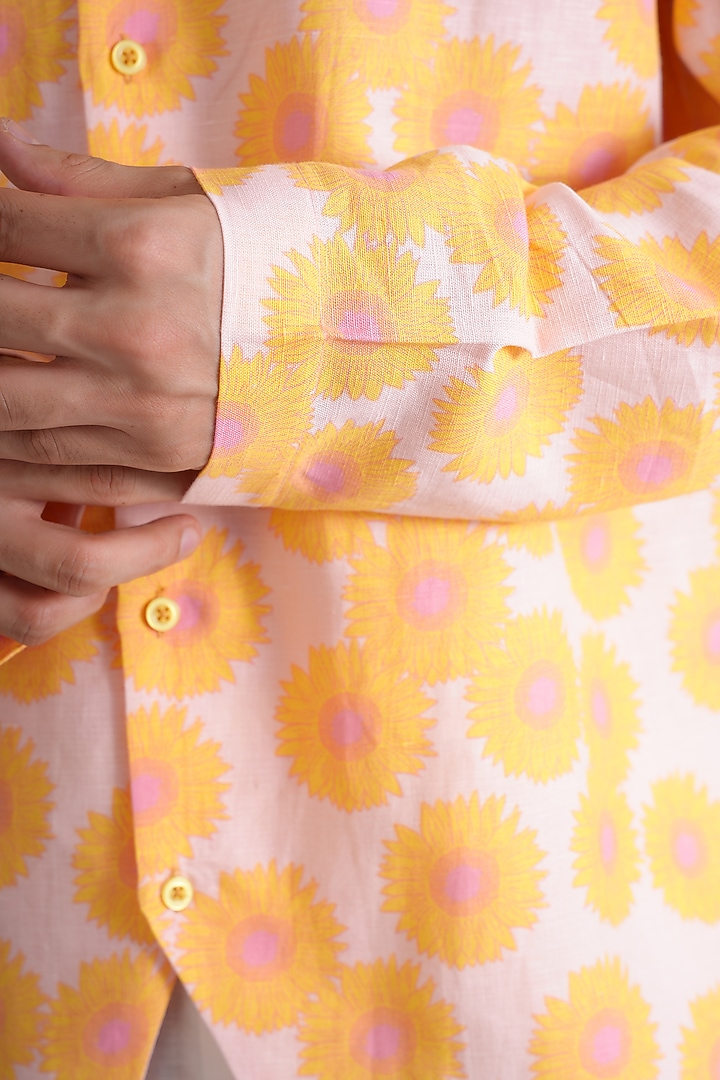 White Linen Printed Party Wear Shirt by Pasqo Label at Pernia's Pop Up Shop