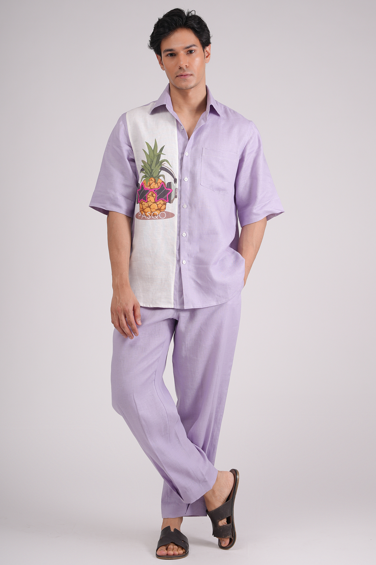 Lavender Linen Printed Shirt by Pasqo Label