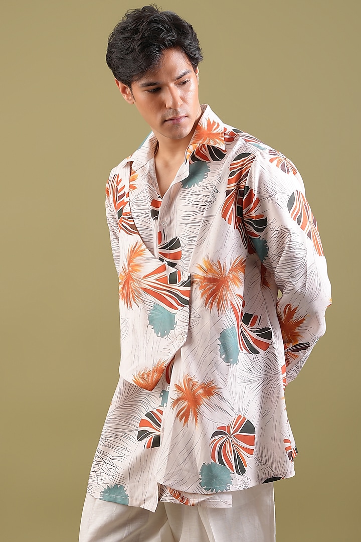 White Linen Printed Shirt by Pasqo Label
