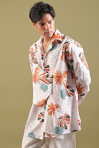 White Linen Printed Shirt by Pasqo Label