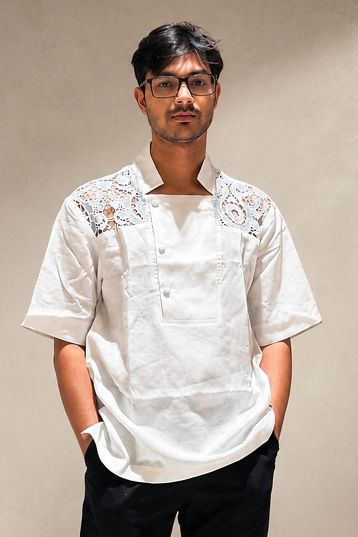 White Linen Contemporary Party Wear Shirt by Pasqo Label at Pernia's Pop Up Shop
