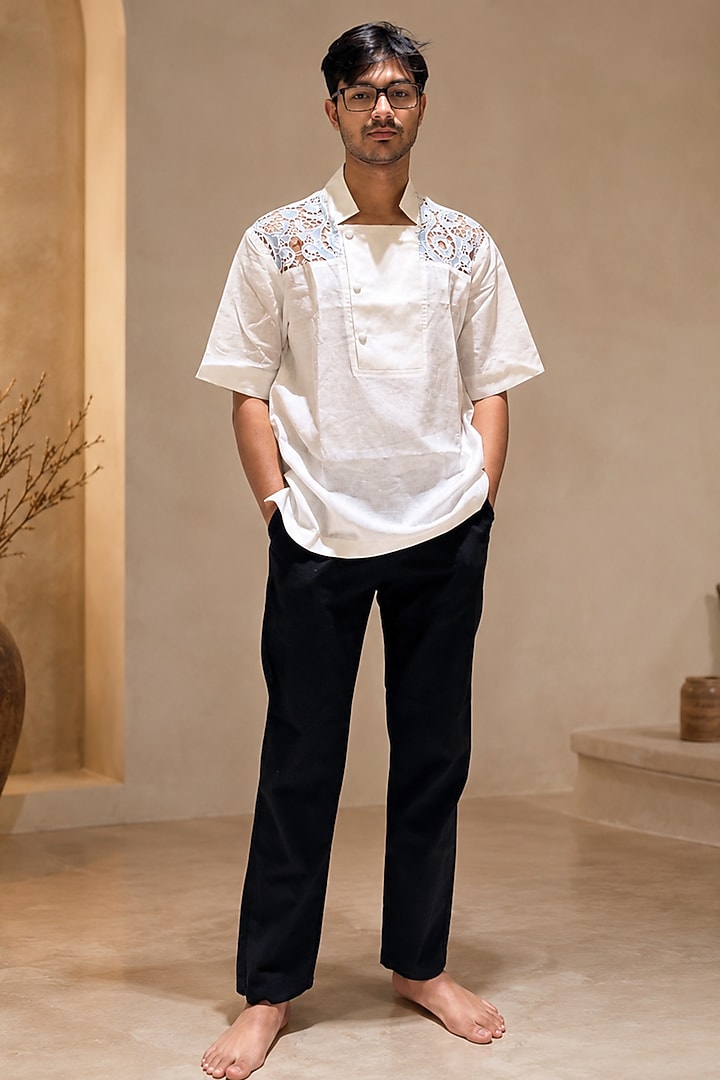 White Linen Contemporary Party Wear Shirt by Pasqo Label at Pernia's Pop Up Shop