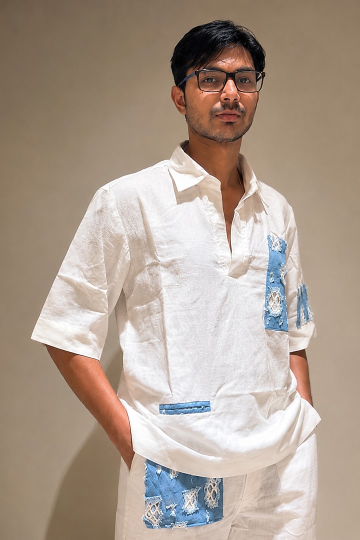 White Linen Contemporary Party Wear Shirt by Pasqo Label at Pernia's Pop Up Shop