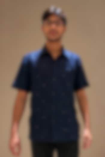 Navy Blue Cotton Party Wear Shirt by Pasqo Label at Pernia's Pop Up Shop