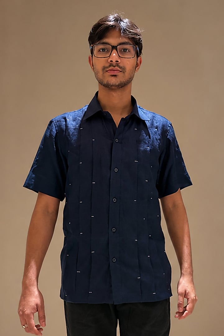 Navy Blue Cotton Party Wear Shirt by Pasqo Label at Pernia's Pop Up Shop