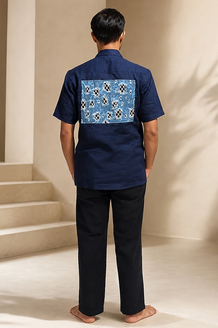 Navy Blue Cotton Party Wear Shirt by Pasqo Label at Pernia's Pop Up Shop