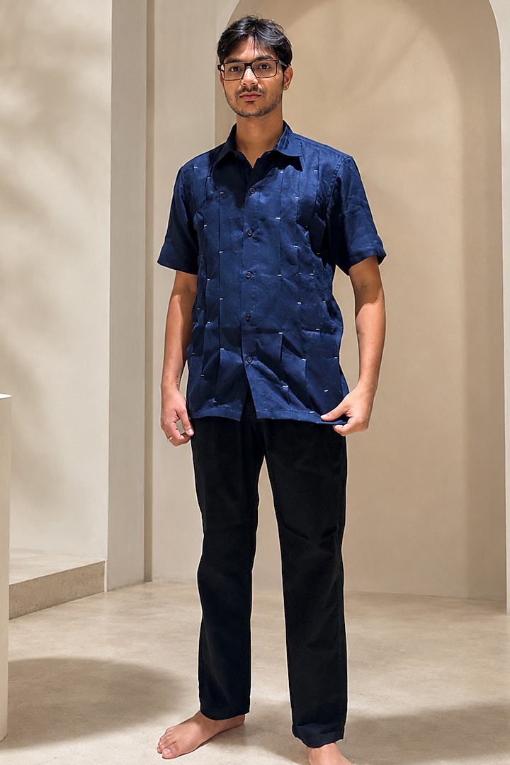Navy Blue Cotton Party Wear Shirt by Pasqo Label at Pernia's Pop Up Shop
