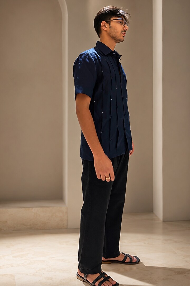 Navy Blue Cotton Party Wear Shirt by Pasqo Label at Pernia's Pop Up Shop