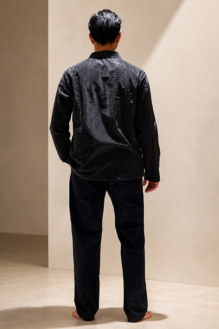Black Faux Leather Party Wear Shirt by Pasqo Label at Pernia's Pop Up Shop