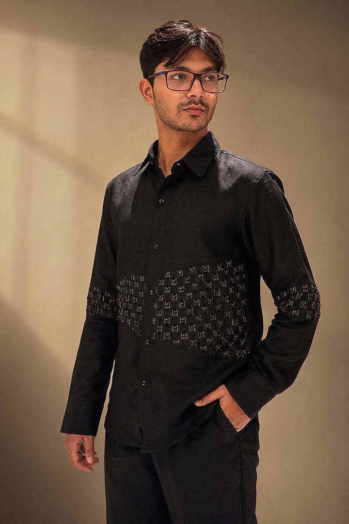 Black Linen Contemporary Party Wear Shirt by Pasqo Label at Pernia's Pop Up Shop