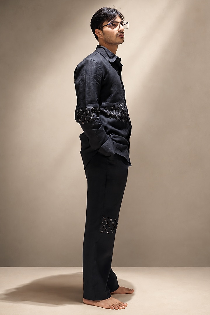 Black Linen Contemporary Party Wear Shirt by Pasqo Label at Pernia's Pop Up Shop