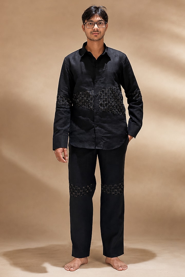 Black Linen Contemporary Party Wear Shirt by Pasqo Label at Pernia's Pop Up Shop