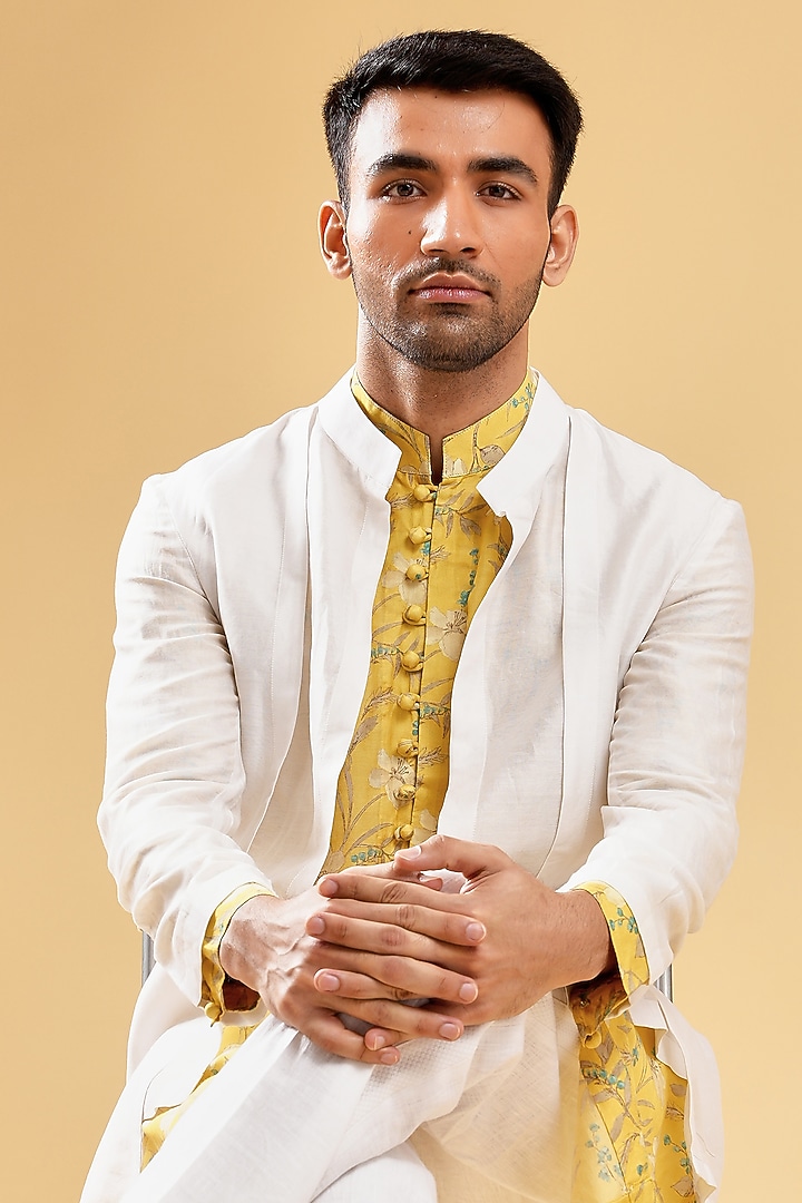 White Linen Indo-Western Set by Pasqo Label at Pernia's Pop Up Shop