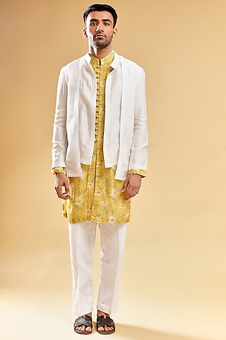 White Linen Indo-Western Set by Pasqo Label
