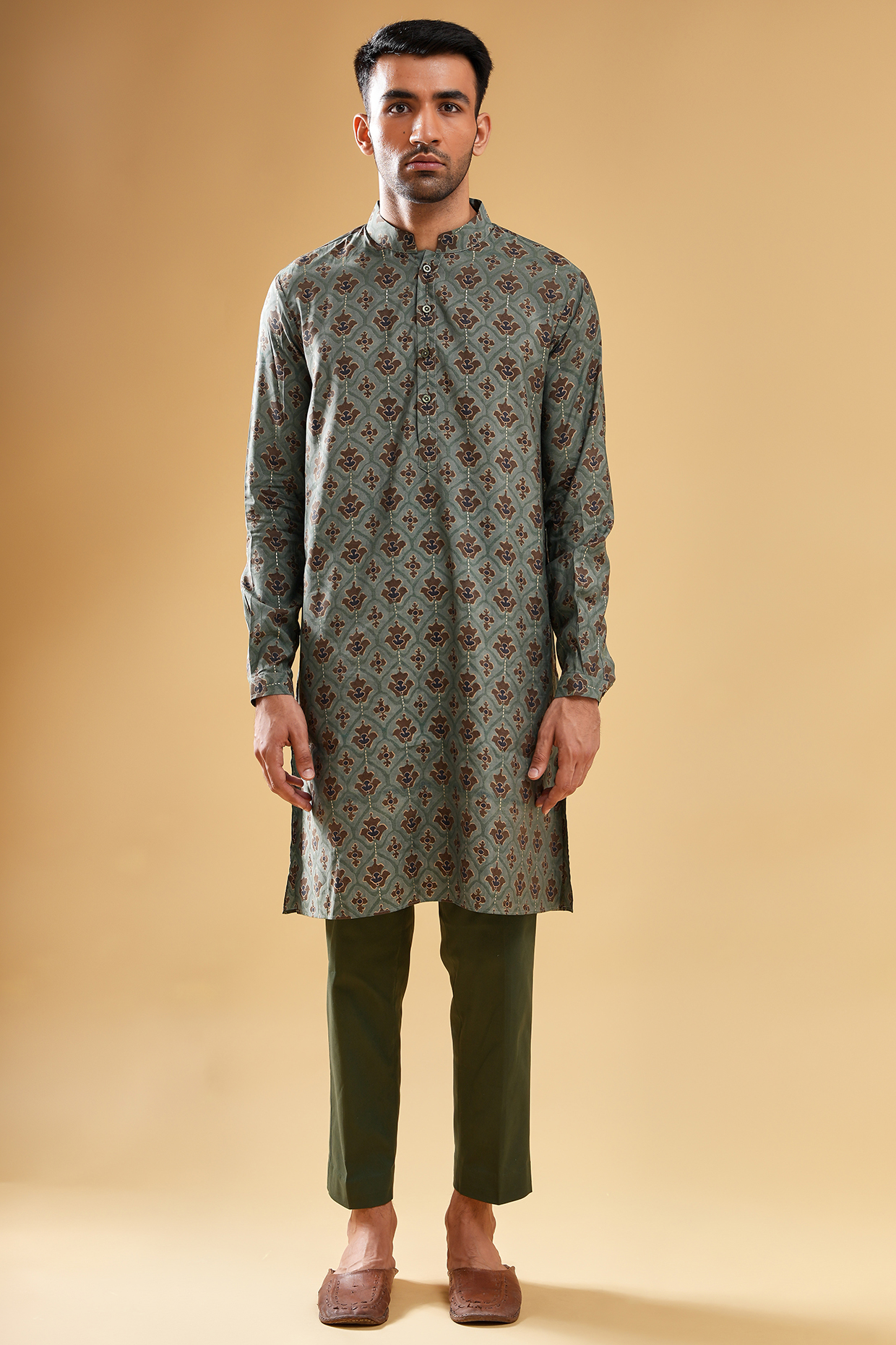 Grey Silk Digital Printed Kurta Set by Pasqo Label