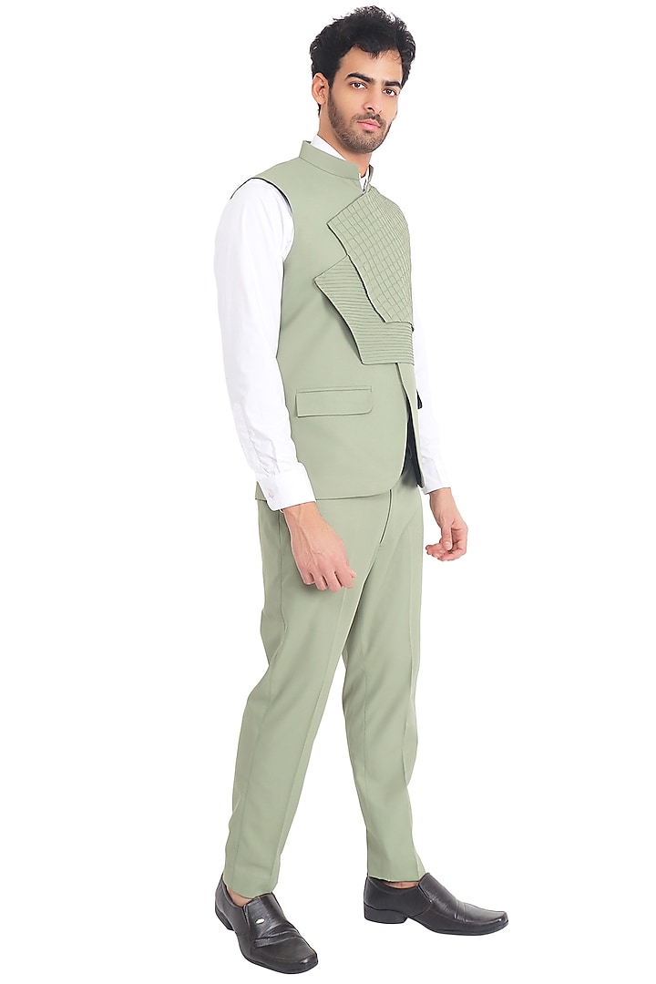 Green Suiting Textured Waistcoat Set by Pasqo Label at Pernia's Pop Up Shop