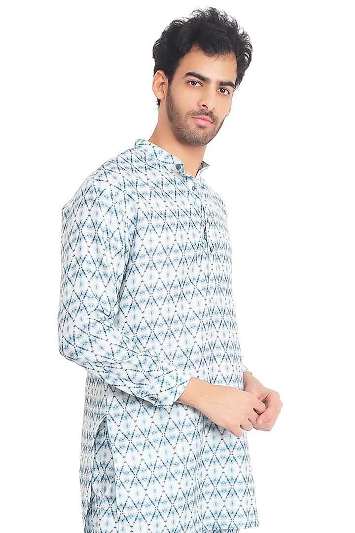 Ivory Linen Geometric Printed Kurta Set by Pasqo Label at Pernia's Pop Up Shop
