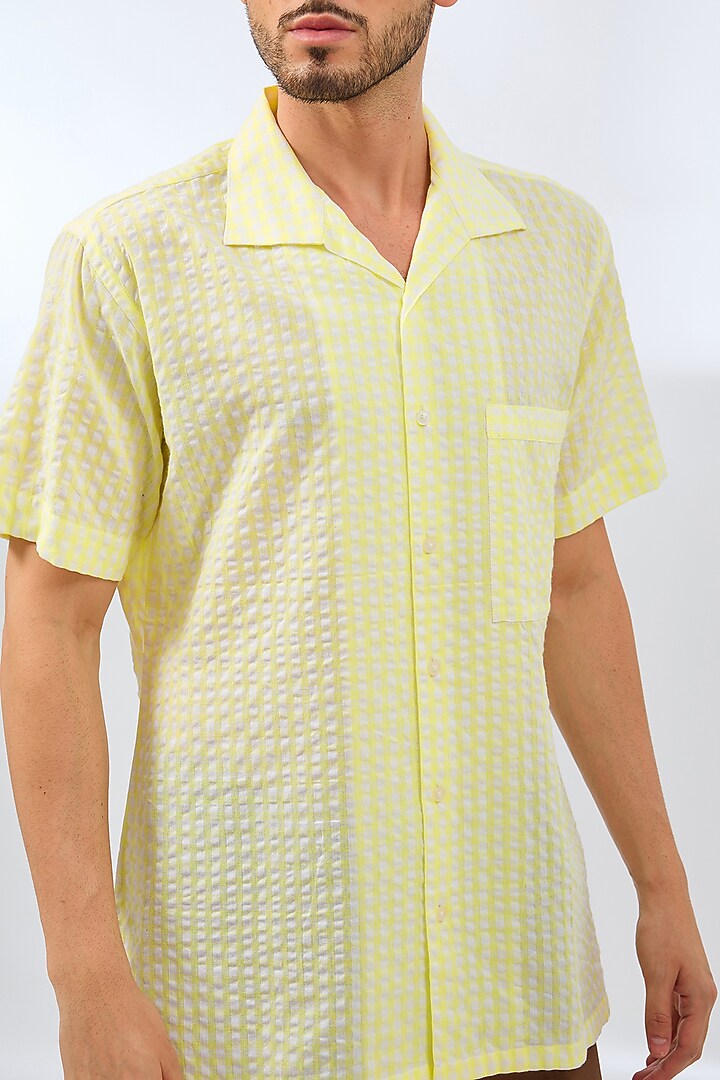 White & Yellow Cotton Party Wear Shirt by Pasqo Label at Pernia's Pop Up Shop