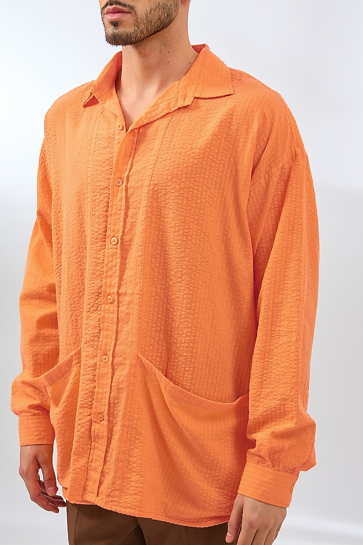 Orange Cotton Party Wear Shirt by Pasqo Label at Pernia's Pop Up Shop
