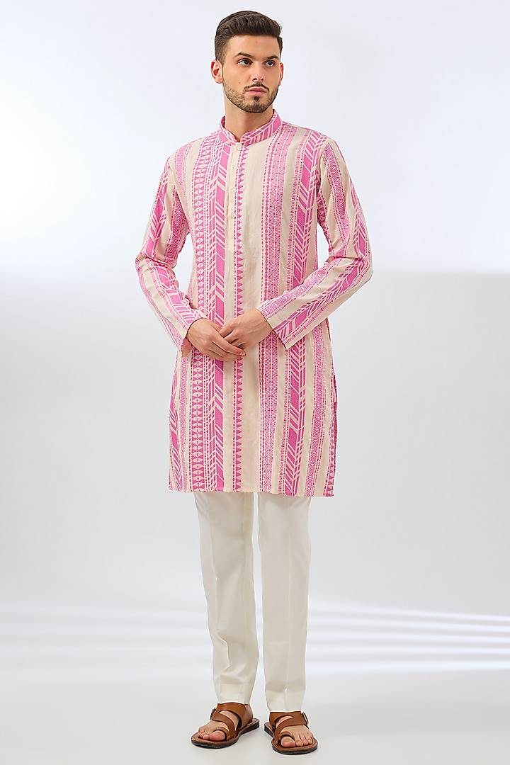 Pink Cotton Kurta Set by Pasqo Label