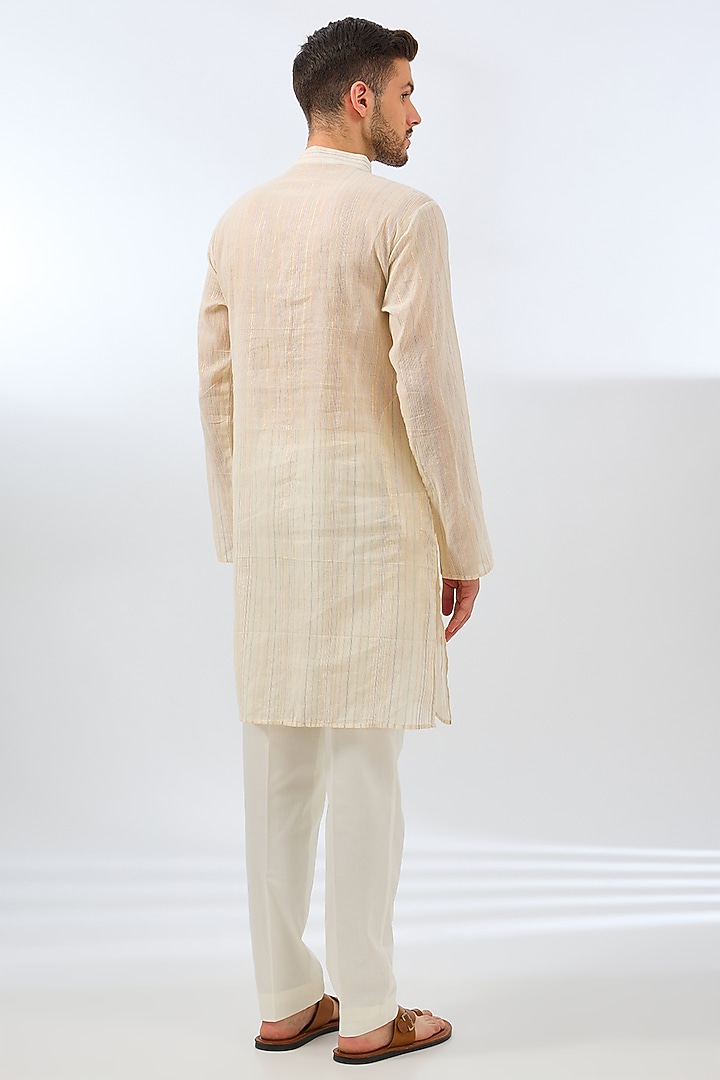 Beige Cotton Thread Machine Embroidered Kurta Set by Pasqo Label at Pernia's Pop Up Shop
