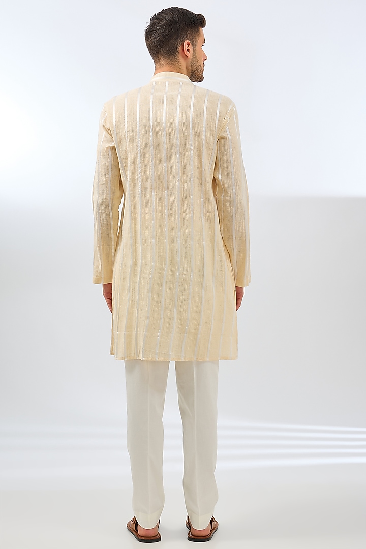 Beige Cotton Thread Machine Embroidered Kurta Set by Pasqo Label at Pernia's Pop Up Shop
