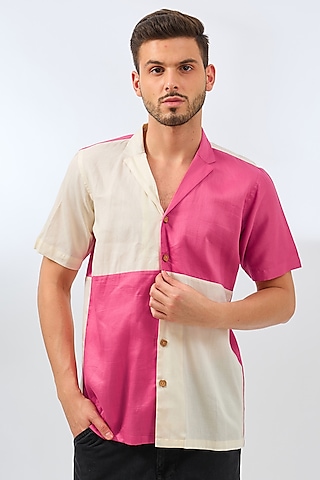 Pink Cotton Color-Blocked Shirt by Pasqo Label