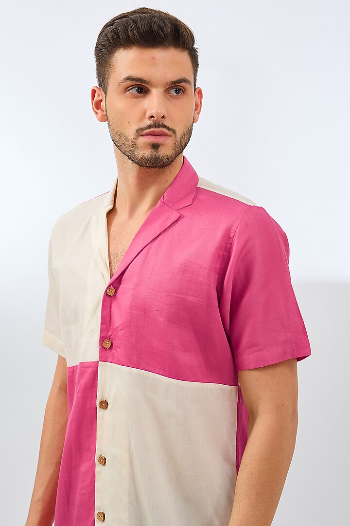 Pink Cotton Color-Blocked Summer Shirt by Pasqo Label at Pernia's Pop Up Shop