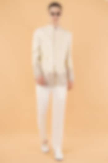 Ivory Silk Hand & Machine Embroidered Wedding Bandhgala Set by Pasqo Label at Pernia's Pop Up Shop