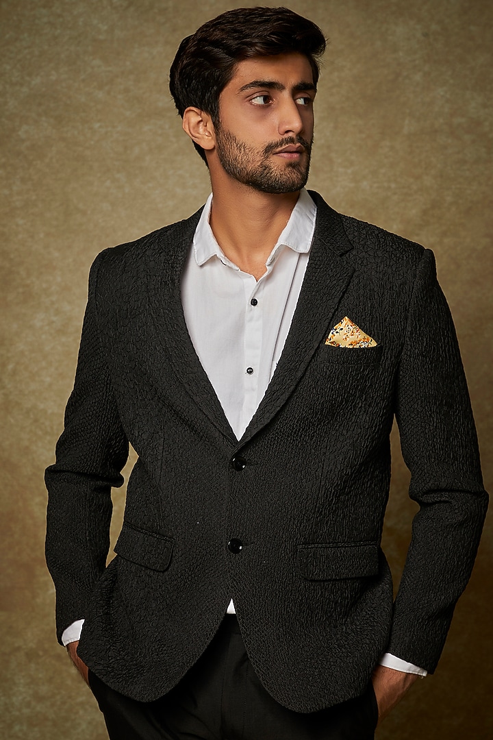 Black Jacquard Blazer Set by PARA at Pernia's Pop Up Shop