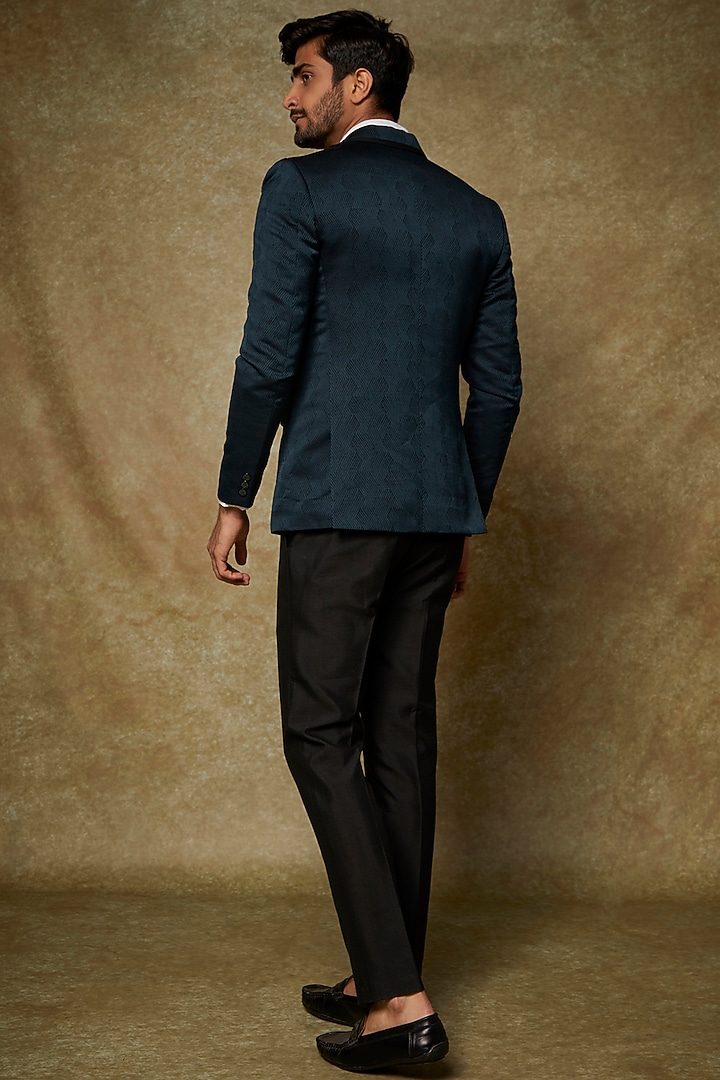 Blue Jacquard Striped Blazer Set by PARA at Pernia's Pop Up Shop