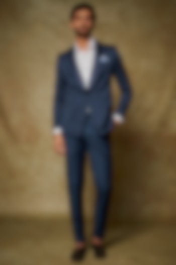 Blue Silk Striped Tuxedo Set by PARA at Pernia's Pop Up Shop