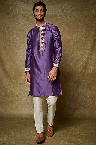 Purple Chanderi Embroidered Kurta Set by PARA