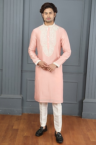 Peach Chanderi Dori Work Kurta Set by PARA