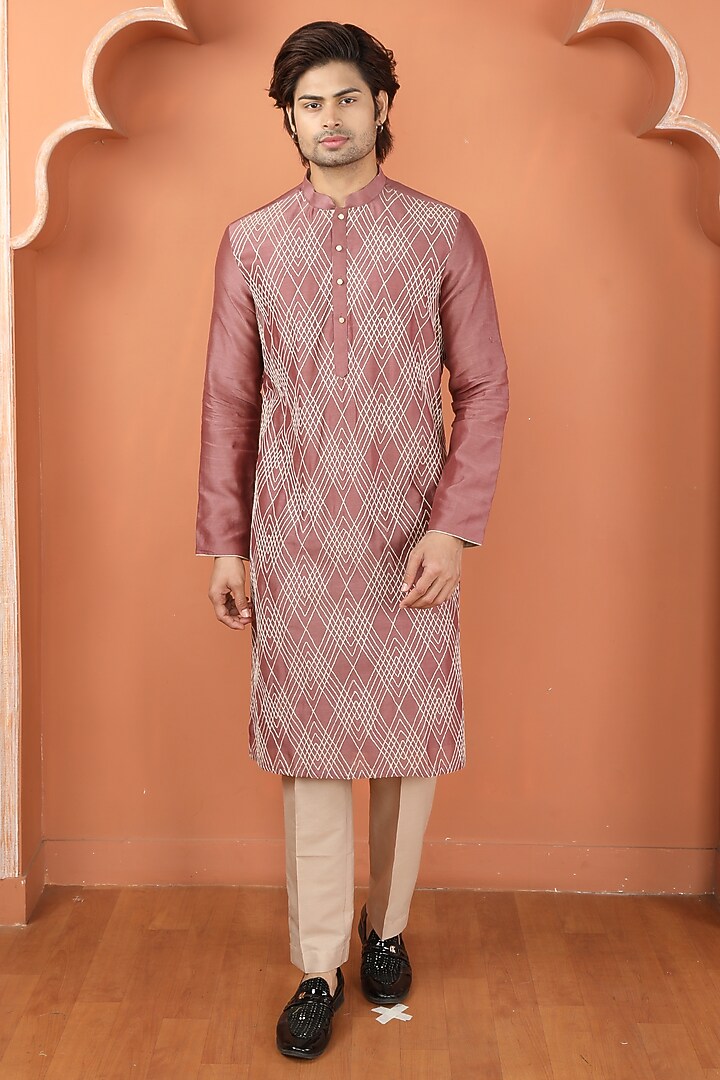 Rust Pink Chanderi Dori Work Kurta Set by PARA at Pernia's Pop Up Shop