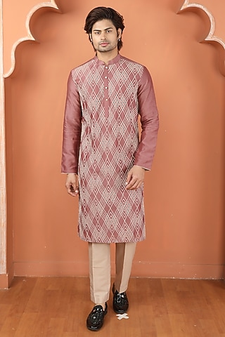 Rust Pink Chanderi Dori Work Kurta Set by PARA
