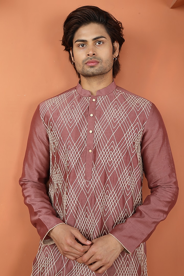 Rust Pink Chanderi Dori Work Kurta Set by PARA at Pernia's Pop Up Shop