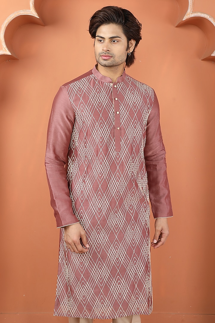 Rust Pink Chanderi Dori Work Kurta Set by PARA at Pernia's Pop Up Shop